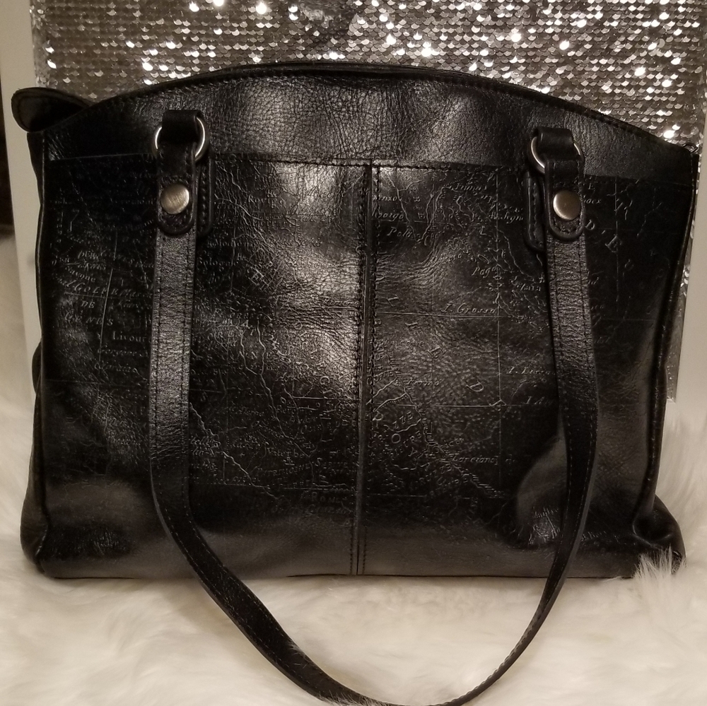 Patricia Nash Black Map Poppy Satchel